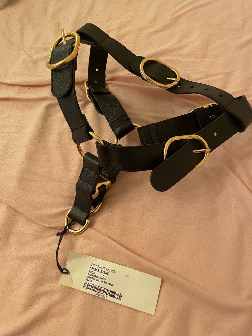 Gucci Black Leather Dog Harness with Gold Buckles